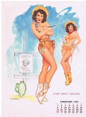 VINTAGE CALENDAR PIN-UP PRINT-THOMPSON-WIDE OPEN SPACE VG