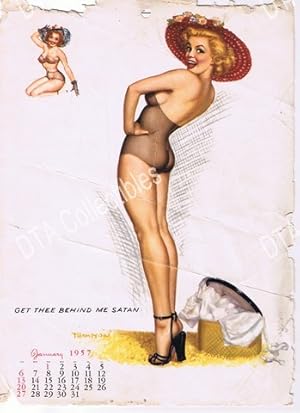 VINTAGE CALENDAR PIN-UP PRINT-THOMPSON-GET BEHIND ME'57 FR