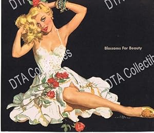 VINTAGE PIN-UP COLOR PRINT-E CHIRIATA-BLOSSOMS FOR BEAU VG