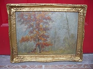 GRANT RICE FOREST SCENE .1800s. OIL PAINTING in ORIGINAL FRAME - IMPRESSIVE VF