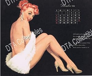 VINTAGE CALENDAR PIN-UP COLOR PRINT-CHIRIATA-DECEMBER VG