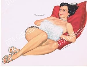 VINTAGE PIN-UP COLOR PRINT-EDDIE CHAN-CONTENTMENT VG