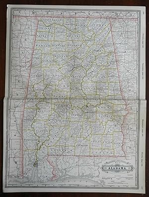 Alabama State & Railroad Map Mobile Birmingham Montgomery 1888 Cram map