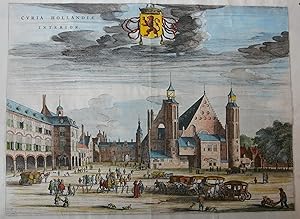 Antique print, handcolored engraving, The Hague | CVRIA HOLLANDIAE INTERIOR (Binnenhof Den Haag),...