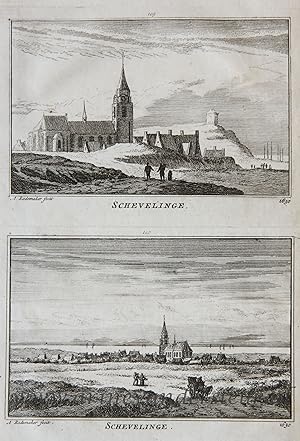 [Antique print; etching] Schevelinge (Scheveningen, The Hague, Den Haag), published 1723-1733.