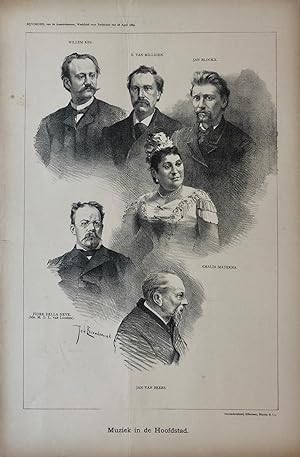 [Original lithograph/lithografie by Johan Braakensiek] Muziek in de Hoofdstad, 28 April 1889, 1 pp.