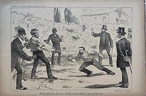 [Original lithograph/lithografie by Johan Braakensiek] Het duel tusschen den Franschen Minister-P...