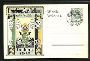 Künstler-Ansichtskarte Ganzsache PP27C154 /01: Freiberg, Erzgebirgs-Ausstellung 1912, Engelsfigur...