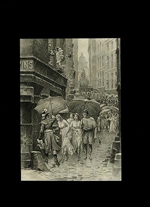 1880 1890 Estampe ancienne gravure originale femme ombrelle mode décoration