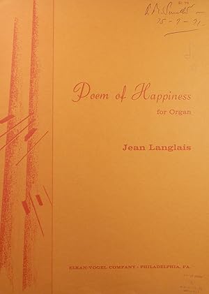 Bild des Verk�ufers f�r Poem of Happiness, for Organ zum Verkauf von Austin Sherlaw-Johnson, Secondhand Music