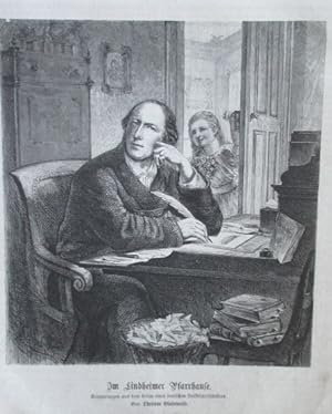 Seller image for Portrt. Kniestck am Schreibtisch sitzend. Holzstich aus einer Zeitschrift, rckseitig mit Text, ca. 18 x 17 cm, 1866. for sale by Antiquariat Michael Eschmann