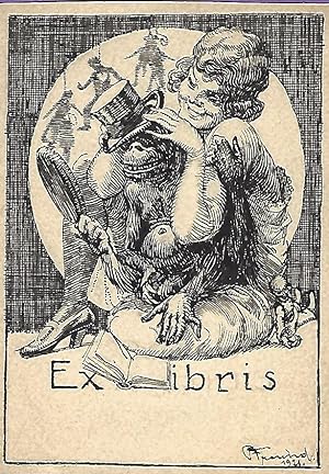 Entwurf eines Exlibris mit einem Affen in der Darstellung. Tusche 1921. Signiert und datiert.