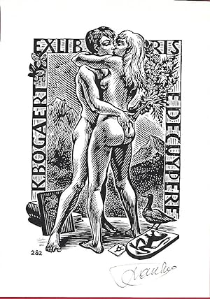 Bild des Verkufers fr 4 erotische Exlibris, alle signiert. 2 Radierungen, 2 Holzstiche. zum Verkauf von Versandantiquariat Alraune