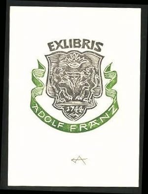 Bild des Verkufers fr Exlibris Adolf Franz, Wappen mit Wlfen zum Verkauf von Bartko-Reher