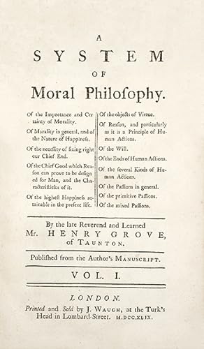 Bild des Verkufers fr A System of Moral Philosophy (.). Published from the Author's Manuscript. zum Verkauf von Librairie HATCHUEL