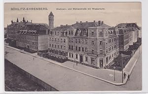 85500 Ak Böhlitz Ehrenberg Wettiner- & Mühlenstraße mit Wasserturm 1917