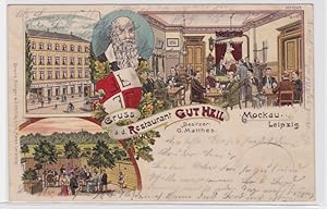 85984 Ak Lithographie Gruß aus dem Restaurant Gut Heil Mockau Leipzig 1901