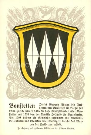 Postkarte Carte Postale 13707585 Bonstetten ZH Wappen Serie Zuercher Gemeindewappen Serie V Nr. 21