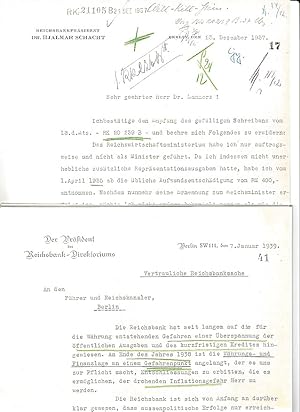 Hjalmar Schacht - Aufstieg und Fall eines umstrittenen Bankiers, 1943. Konvolut aus 2 Faksimiles.