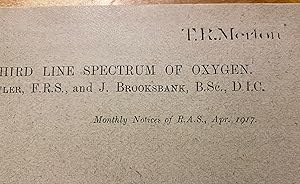 A. Fowler, "The THird Line Spectrum of Oxygen", offprint from Monthly Notices of the R.A.S.