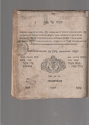 Bild des Verkufers fr Haggada Shel Pesach with commentaries. . . one by the gaon, Rabbi Natan Spira, author of Megaleh Amuko. . . one by the gaon. . . Rabbi Shimshon of Ostropol additional commentaries by the gaon Rabbi Eleazar, author of Ma'aseh Roke'ach, and by the gaon Rabbi Shaul, head of the rabbinical court of Amsterdam, and many additions by the gaon Rabbi Yechezkel of Prague; and many additional commentaries by renowned scholars whose names are not mentioned. . . Compiled by ms, Mordechai Tzvi of Zaborze, now in Zloczow. Printed by. . . Menachem Mendl Finkelshtein and. . . Moshe, son of Y. Tzikor, of Laszczow. zum Verkauf von Meir Turner