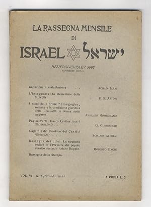 RASSEGNA (LA) mensile di Israel. Vol. VI., N. 7. Heshvan-Chislev 5692. Novembre 1931.