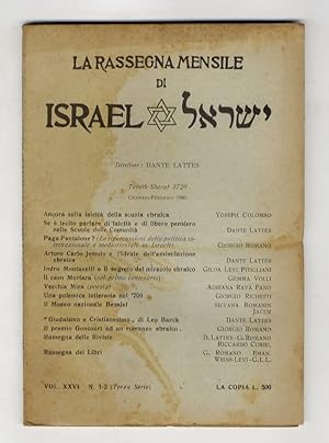 RASSEGNA (LA) mensile di Israel. Direttore: Dante Lattes. Vol. XXVI., N. 1-2. Thevet-Shevat 5720....