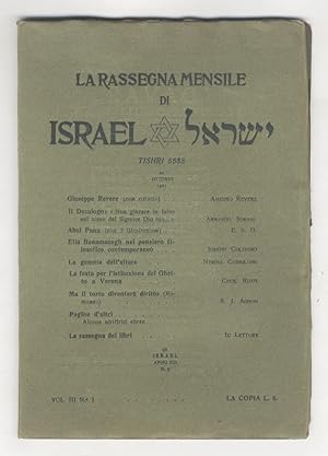 RASSEGNA (LA) mensile di Israel. Vol. III., N. 1. Tishri 5688. 20 ottobre 1927.