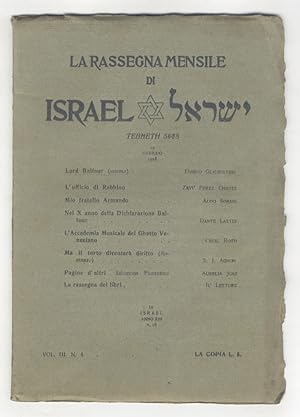 RASSEGNA (LA) mensile di Israel. Vol. III., N. 4. Tebheth 5688. 19 gennaio 1928.