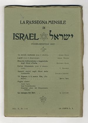 RASSEGNA (LA) mensile di Israel. Vol. II., N. 1-2. 28 ottobre 1926.