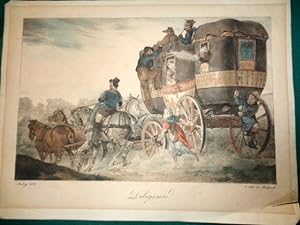 French Stagecoach. "Diligence". Hand Coloured Lithograph 1823.