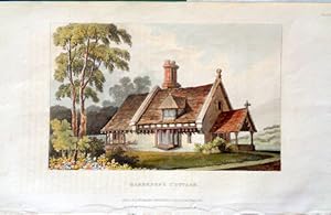 Gardener's Cottage. Hand Coloured Aquatint from Ackermann's Repository of Arts. May 1821.