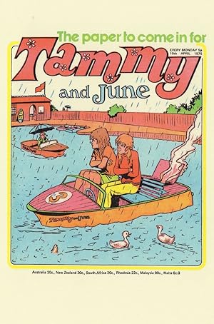 Imagen del vendedor de Speedboat In Disaster Rain Fair Ride Tammy 1970s Comic Postcard a la venta por Postcard Finder