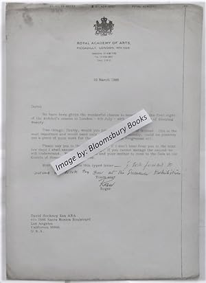 Seller image for Original Thermal Fax (March 14, 1989) To David Hockney From Roger de Grey, President, Royal Academy of Arts, Requesting Mr. Hockney Join Committee of Honour & Design Gala Programme Cover For Bolshoi Ballet Season for sale by Bloomsbury Books