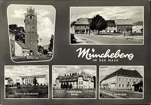 Bild des Verkufers fr Ansichtskarte / Postkarte Mncheberg in der Mark, Berliner Tor, Festsaal der Berufsschule, Rat der Stadt zum Verkauf von akpool GmbH