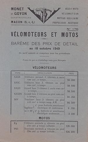 Seller image for Monet & Goyon - Vlomoteurs et motos : barme des prix de dtail for sale by Pare Yannick