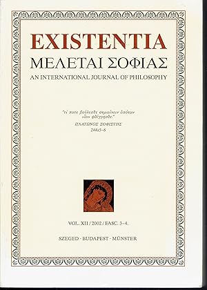 Existentia: An International Journal of Philosophy, Vol. XII, Fasc. 3-4 (2002)