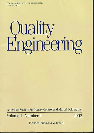 Seller image for Quality Engineering Volume 4, Number 4, 1992 for sale by fourleafclover books
