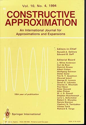 Seller image for Constructive Approximation: An International Journal for Approximations and Expansions, Vol. 10 No. 4, 1994 for sale by fourleafclover books