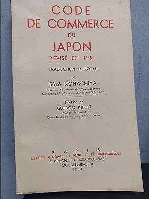 CODE DE COMMERCE DU JAPON REVISE EN 1951.