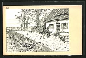 Bild des Verkufers fr Knstler-Ansichtskarte Richard Knoetel: Die eiserne Zeit vor hundert Jahren, 1806-1813, Nach dem Scharmtzel zum Verkauf von Bartko-Reher