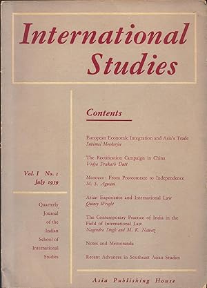 Imagen del vendedor de International Studies Quartely Journal of the Indian School of International Studies Vol I No. I July 1959 a la venta por avelibro OHG