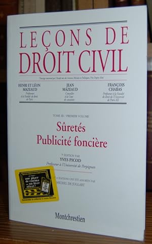 Seller image for LEONS DE DROIT CIVIL. Tome III. Premier volume: SRETES, PUBLICITE FONCIERE. 7 edition par Yves Picod for sale by Fbula Libros (Librera Jimnez-Bravo)