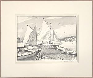 1945 American Artist Gordon Grant Pencil Signed Lithograph "Boats to Let"