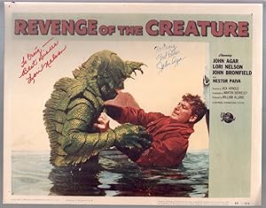 Revenge Of The Creature Reproduction Lobby Card 1955-signed by John Agar-Lori Nelson