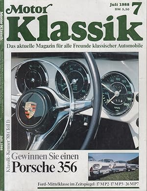 Bild des Verkufers fr Motor Klassik; Nr. 7/ 1988; Porsche 356, Klassik-Kenner 88, Ford Mittelklasse 17MP2, 17MP3; 26MP7 Das aktuelle Magazin fr alle Freunde klassischer Automobile zum Verkauf von Allguer Online Antiquariat