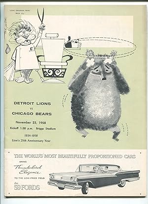 DETROIT LIONS VS CHICAGO BEARS NFL FOOTBALL PROGRAM 11/23/1958.-vf