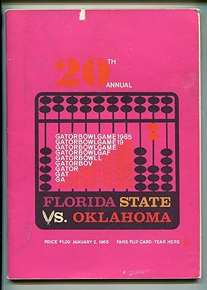 20TH ANNUAL GATOR BOWL NCAA FOOTBALL PROGRAM 1/2/1965-FSU VS OK-RARE-vg