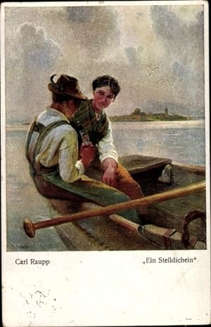 Künstler Ansichtskarte / Postkarte Raupp, Karl, Ein Stelldichein, Liebespaar im Ruderboot