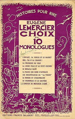 "L'AMENDE DE MONSIEUR L'ABBÉ par Eugène LEMERCIER" Monologue par Eugène LEMERCIER / Partition ori...